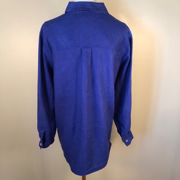 Chico's 100% Linen Button Front Long Sleeve Blue Tunic Size 1 - Picture 3 of 10